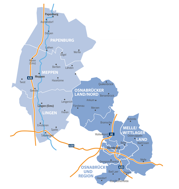 Verbreitungskarte-Anzeigenblatt-Emsland-Kurier